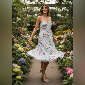 NEW•BELLE BABY BLUE FLORAL MIDI DRESS•XXL